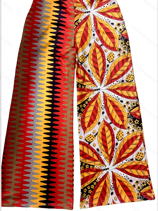 Ολόσωμη φόρμα με τιράντες, ανοιχτή πλάτη, κορδόνι μέσης, εκτύπωση, σχίσιμο, φαρδιά παντελόνια