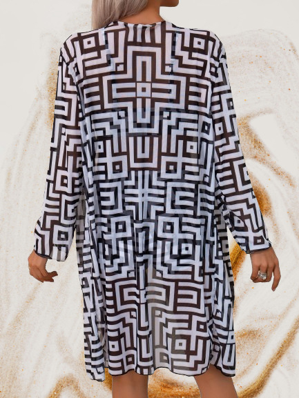 Set bikini din trei piese, imprimat, cu acoperire cu mâneci lungi, top căptușit, poliester 82% / căptușeală 18%, 180 g/m², pentru femei adulte