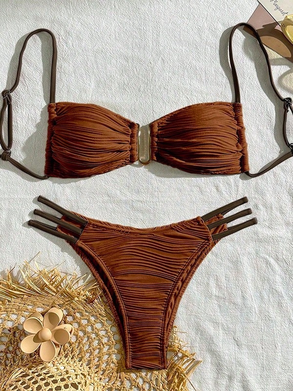 Γυναικείο μπικίνι με σωληνοειδή πάνω μέρος, U-λαιμό, χωρίς πλάτη, με επένδυση στήθους, πολυεστέρας με επένδυση από σπαντέξ