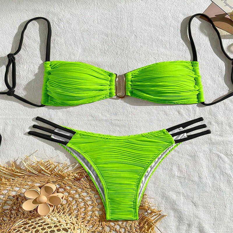 Γυναικείο μπικίνι με σωληνοειδή πάνω μέρος, U-λαιμό, χωρίς πλάτη, με επένδυση στήθους, πολυεστέρας με επένδυση από σπαντέξ