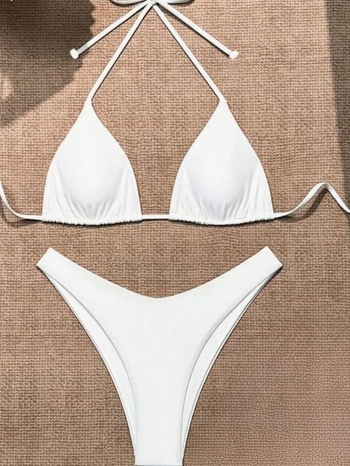 Μπικίνι δύο τεμαχίων για γυναίκες, υψηλή μέση, ανοιχτή πλάτη, επενδυμένες θήκες στήθους, νάιλον με επένδυση σπαντέξ