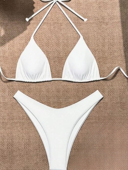 Ženski dvodijelni bikini, visok struk, otvorena leđa, jastučići za grudi, najlon s podstavom od spandeksa