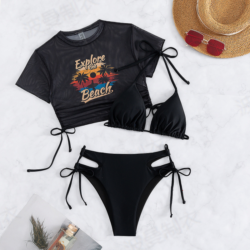 Τριών τεμαχίων σετ μπικίνι με μαξιλαράκια στήθους, σεξουαλικά εφαρμοστό, υψηλή ελαστικότητα · ύφασμα νάιλον 80% και επένδυση πολυεστέρα 82%