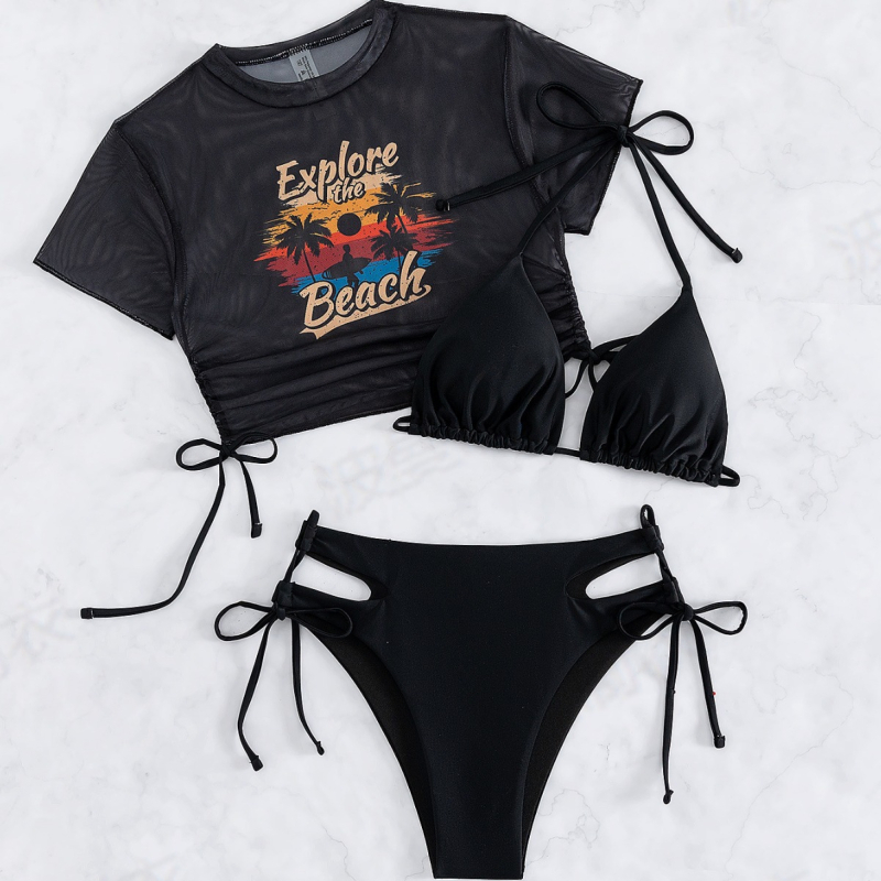 Τριών τεμαχίων σετ μπικίνι με μαξιλαράκια στήθους, σεξουαλικά εφαρμοστό, υψηλή ελαστικότητα · ύφασμα νάιλον 80% και επένδυση πολυεστέρα 82%