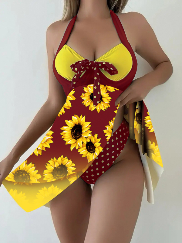 Set de costum de baie din două părți, cu imprimeu floral, cu burete pentru bust și fără suport din oțel, fără mâneci, material poliester cu 82% nylon și căptușeală poliester 95%, potrivit pentru înot și sporturi acvatice