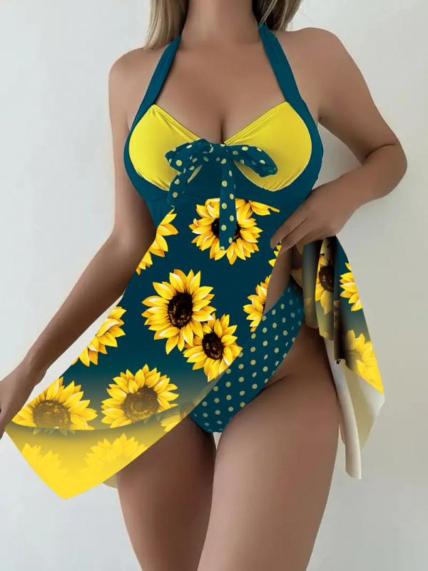 Set de costum de baie din două părți, cu imprimeu floral, cu burete pentru bust și fără suport din oțel, fără mâneci, material poliester cu 82% nylon și căptușeală poliester 95%, potrivit pentru înot și sporturi acvatice