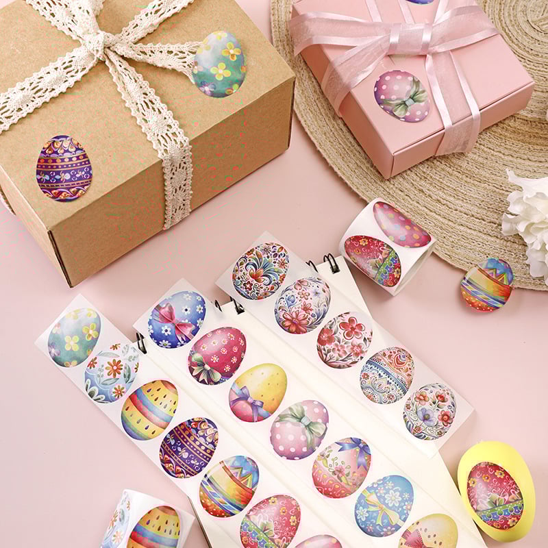Rola de autocolante Paște pentru copii – ouă drăguțe pentru jurnal, autocolante sigilare, imprimare în stil Nordic, lipire ușoară