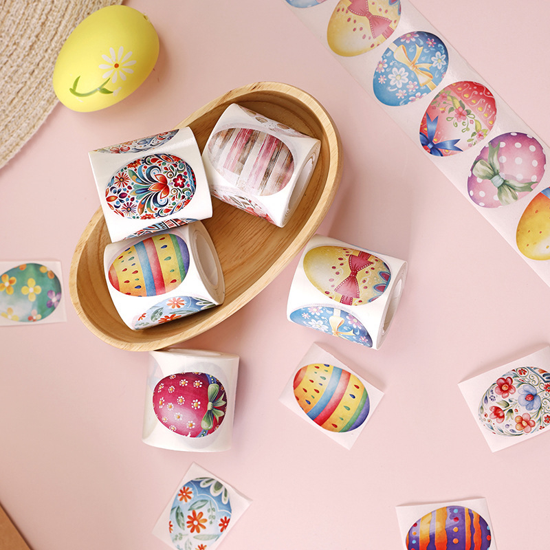 Rola de autocolante Paște pentru copii – ouă drăguțe pentru jurnal, autocolante sigilare, imprimare în stil Nordic, lipire ușoară