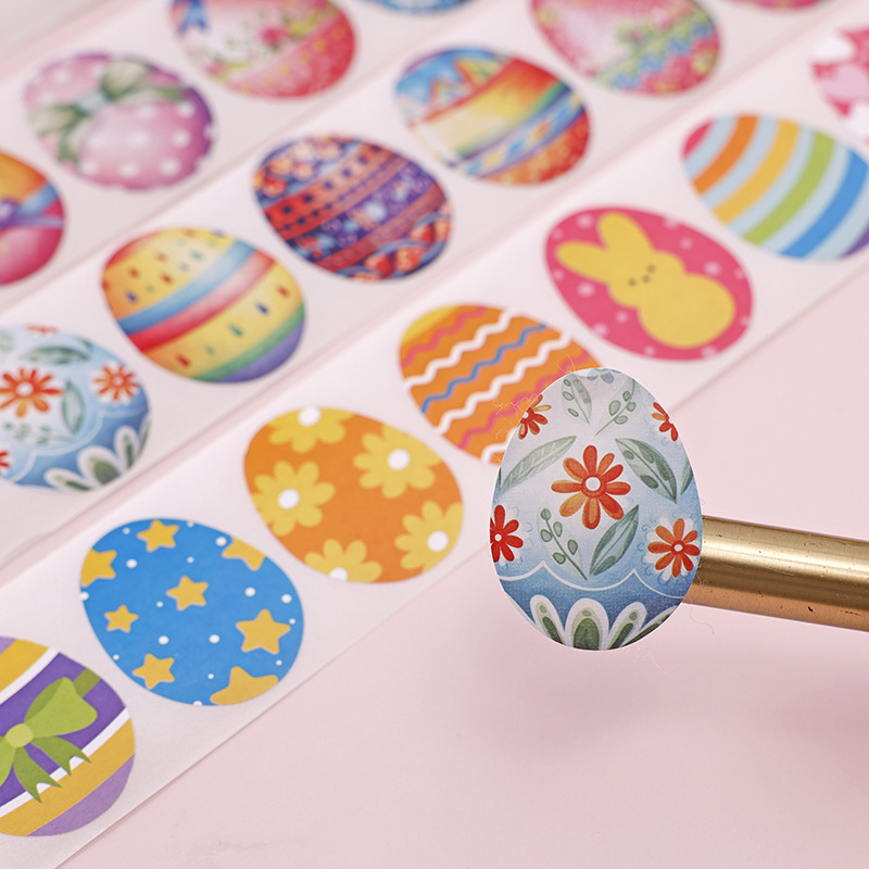Rola de autocolante Paște pentru copii – ouă drăguțe pentru jurnal, autocolante sigilare, imprimare în stil Nordic, lipire ușoară