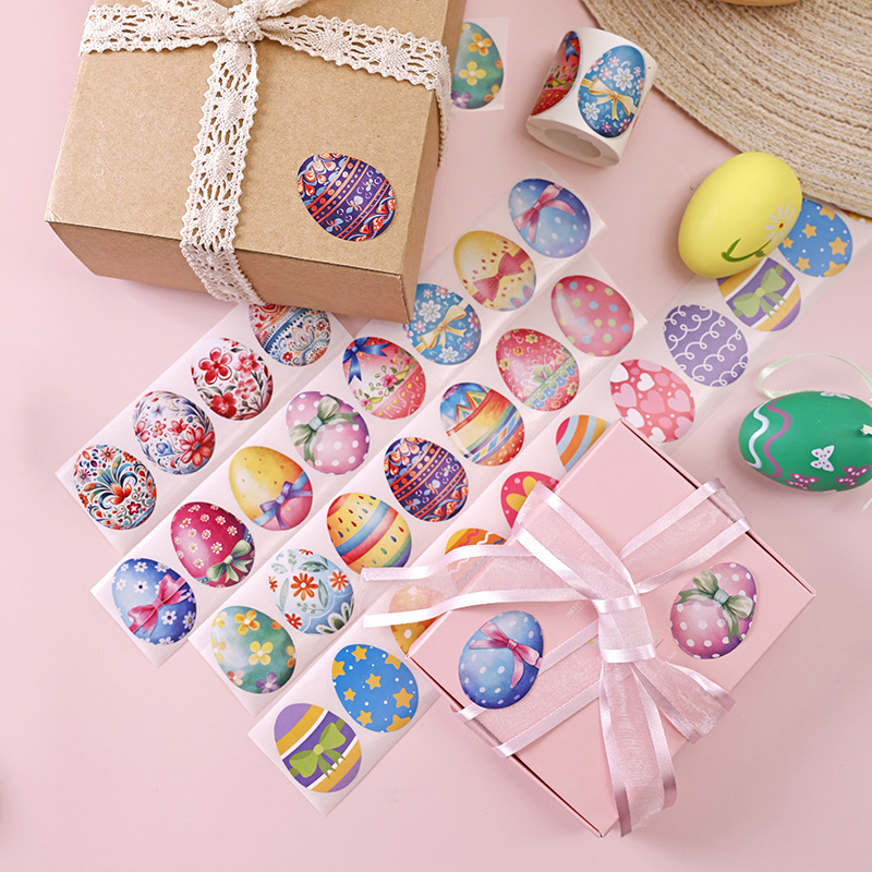 Rola de autocolante Paște pentru copii – ouă drăguțe pentru jurnal, autocolante sigilare, imprimare în stil Nordic, lipire ușoară