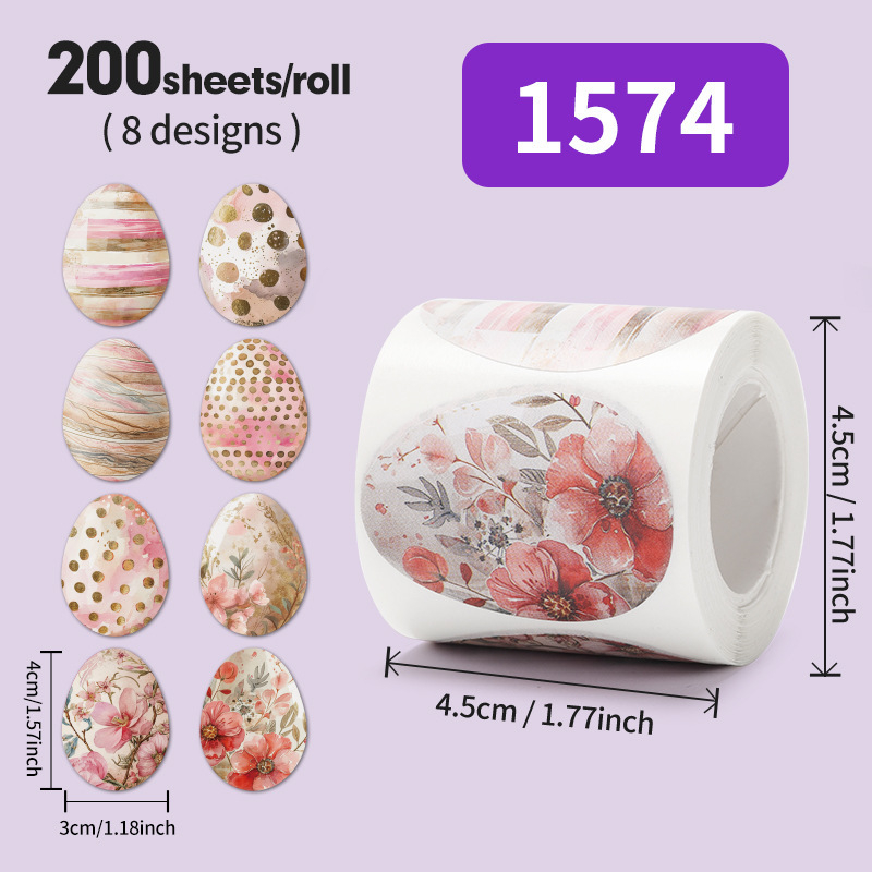 Rola de autocolante Paște pentru copii – ouă drăguțe pentru jurnal, autocolante sigilare, imprimare în stil Nordic, lipire ușoară