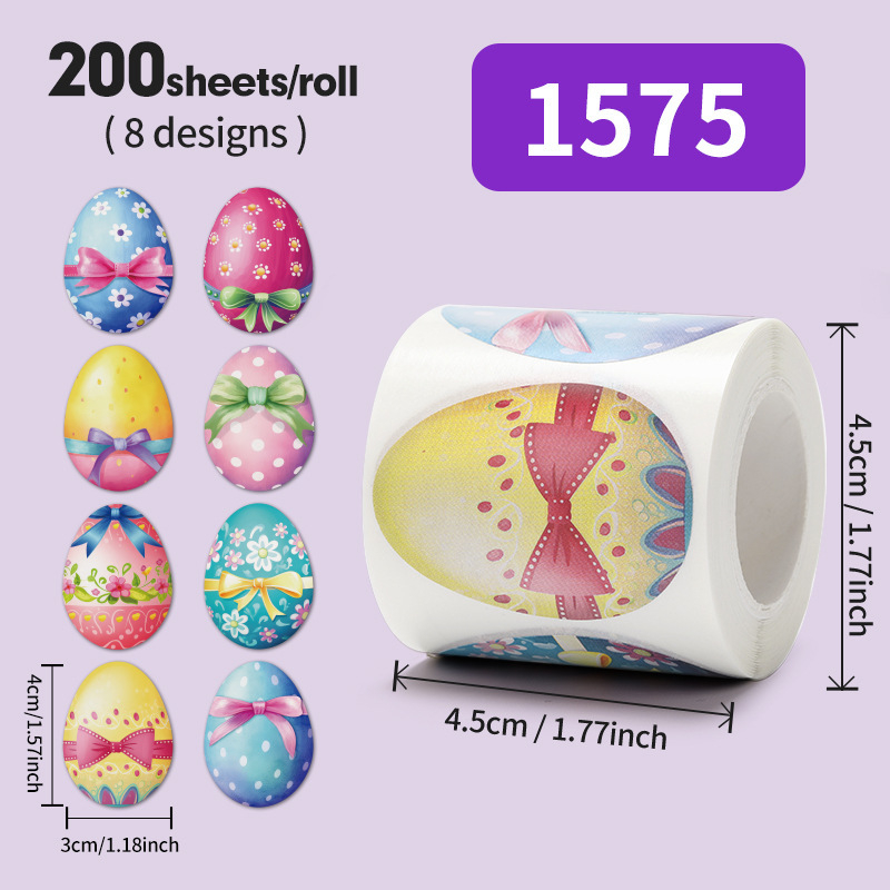 Rola de autocolante Paște pentru copii – ouă drăguțe pentru jurnal, autocolante sigilare, imprimare în stil Nordic, lipire ușoară