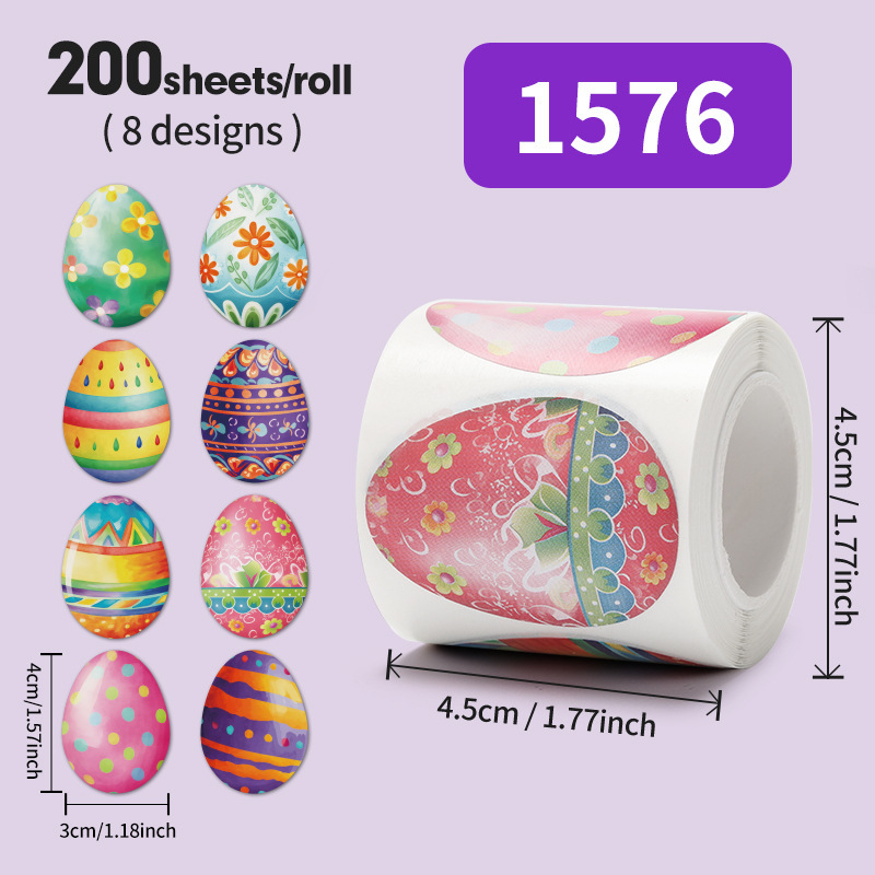 Rola de autocolante Paște pentru copii – ouă drăguțe pentru jurnal, autocolante sigilare, imprimare în stil Nordic, lipire ușoară
