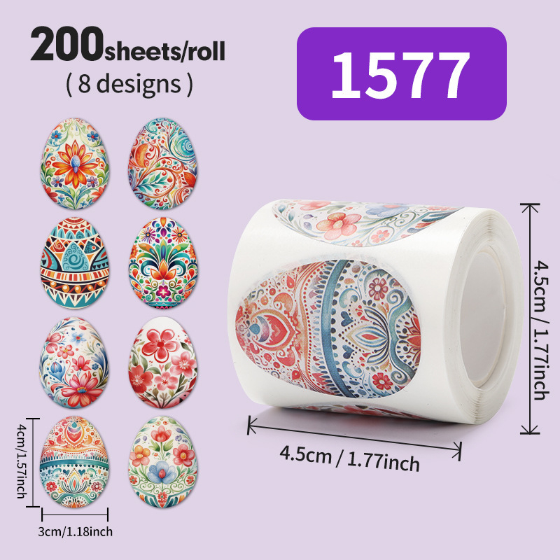 Rola de autocolante Paște pentru copii – ouă drăguțe pentru jurnal, autocolante sigilare, imprimare în stil Nordic, lipire ușoară