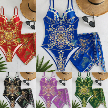 Τυπωμένο ολόσωμο μαγιό με ρετρό στυλ και φούστα-κάλυμμα για γυναίκες, με ενσωματωμένες επένδυσεις στήθους, 82% πολυεστέρας, 18% σπαντέξ