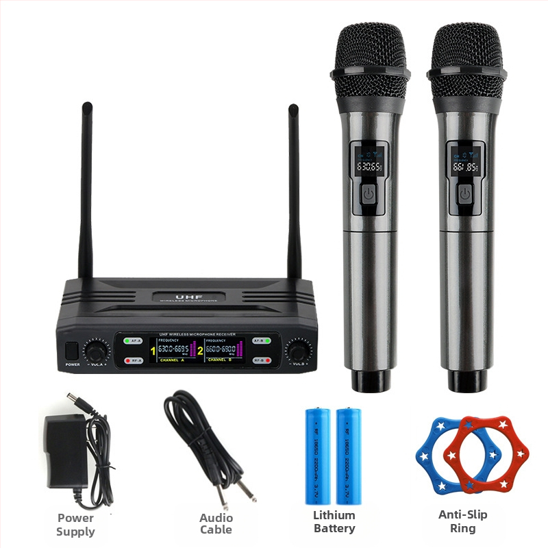 Οικιακό μικρόφωνο KTV Karaoke με LED οθόνη και ενισχυτή; εύρος απόκρισης συχνότητας 100 Hz–20 kHz; SNR ≥60 dB; ισχύς εξόδου 5 W; αποσπώμενη μπαταρία 800–1000 mAh