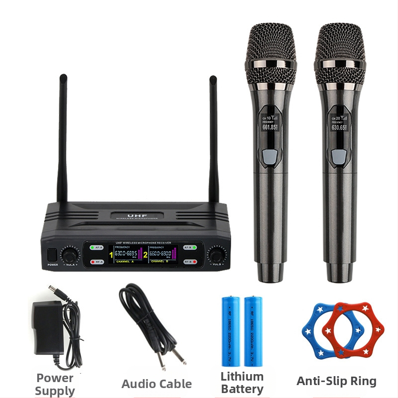 Οικιακό μικρόφωνο KTV Karaoke με LED οθόνη και ενισχυτή; εύρος απόκρισης συχνότητας 100 Hz–20 kHz; SNR ≥60 dB; ισχύς εξόδου 5 W; αποσπώμενη μπαταρία 800–1000 mAh