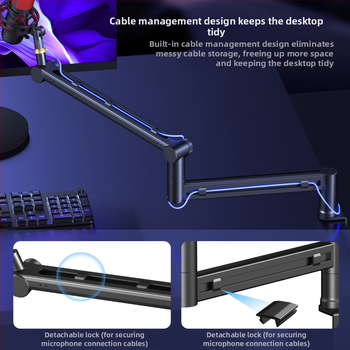 RODD AK-58 στήριξη μικροφώνου για επιφάνεια εργασίας, ρυθμιζόμενη με διαχείριση καλωδίων, συμβατή με κινητό και PC για ζωντανή μετάδοση και εγγραφή