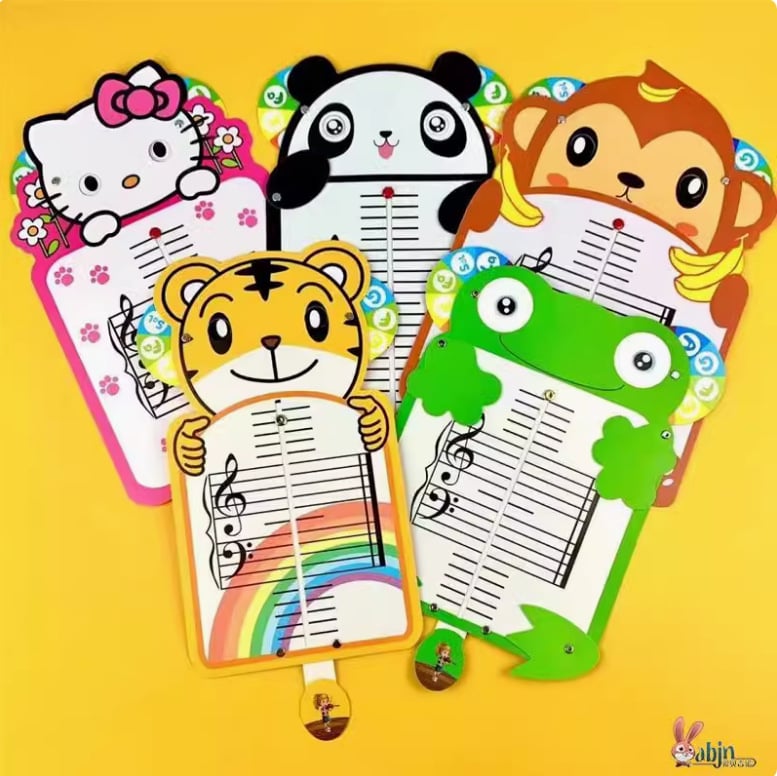 Tablea Spectrum pentru recunoașterea notelor pe portativ, design cu animale desenate, instrument educațional pentru pian, tablă mobilă de antrenament și predare a teoriei muzicii.
