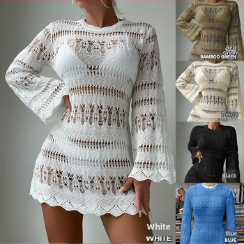 Παραθαλάσσιο κάλυμμα με διάτρητο πλέγμα, μακριά μανίκια για προστασία από τον ήλιο, ύφασμα πολυεστέρας 100%, επένδυση πολυεστέρας, βάρος 211 g, κατάλληλο για παραλία και κολύμβηση