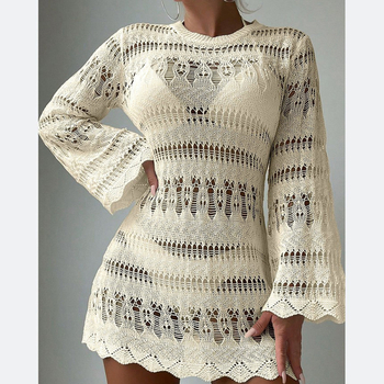 Παραθαλάσσιο κάλυμμα με διάτρητο πλέγμα, μακριά μανίκια για προστασία από τον ήλιο, ύφασμα πολυεστέρας 100%, επένδυση πολυεστέρας, βάρος 211 g, κατάλληλο για παραλία και κολύμβηση