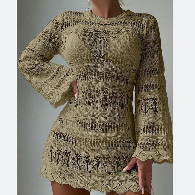 Παραθαλάσσιο κάλυμμα με διάτρητο πλέγμα, μακριά μανίκια για προστασία από τον ήλιο, ύφασμα πολυεστέρας 100%, επένδυση πολυεστέρας, βάρος 211 g, κατάλληλο για παραλία και κολύμβηση