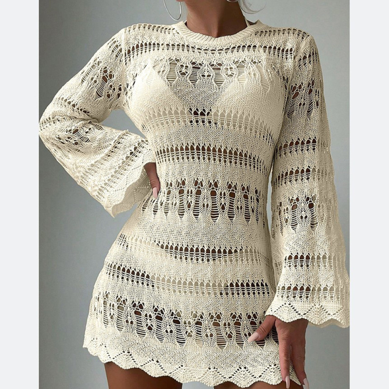 Παραθαλάσσιο κάλυμμα με διάτρητο πλέγμα, μακριά μανίκια για προστασία από τον ήλιο, ύφασμα πολυεστέρας 100%, επένδυση πολυεστέρας, βάρος 211 g, κατάλληλο για παραλία και κολύμβηση