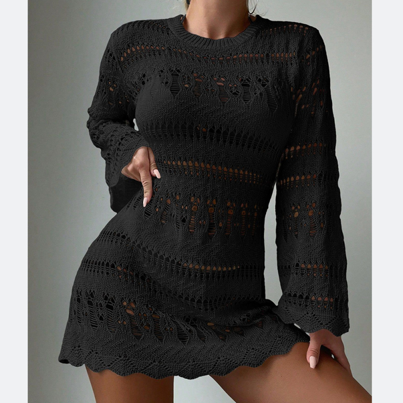 Παραθαλάσσιο κάλυμμα με διάτρητο πλέγμα, μακριά μανίκια για προστασία από τον ήλιο, ύφασμα πολυεστέρας 100%, επένδυση πολυεστέρας, βάρος 211 g, κατάλληλο για παραλία και κολύμβηση