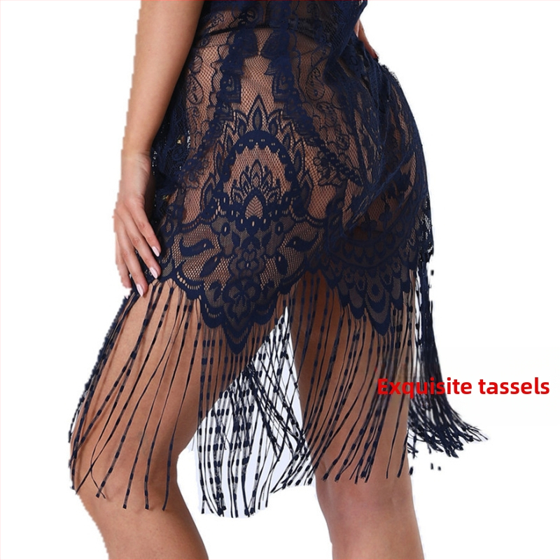 Дантелен кардиган за плаж, удължен модел над 100 см, шалова яка, половин ръкави, полиестер 95%+