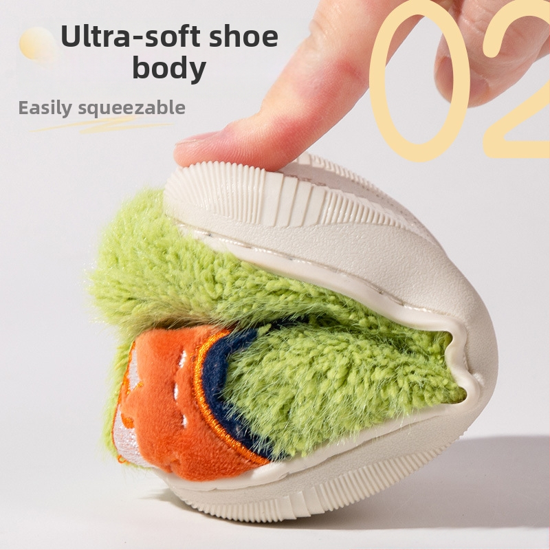 Зимни детски памучни чехли за деца на възраст 1–6 години с динозавърски карикатурен дизайн, антихлъзгаща подметка TPR, дебелина, лесно обуване, за вътрешна и външна употреба