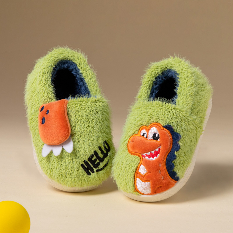 Ziemas bērnu kokvilnas čības ar dinosaura tēlu, neslīdoša TPR zole, biezinātas, viegli uzvilkt, vecums 1–6 gadi