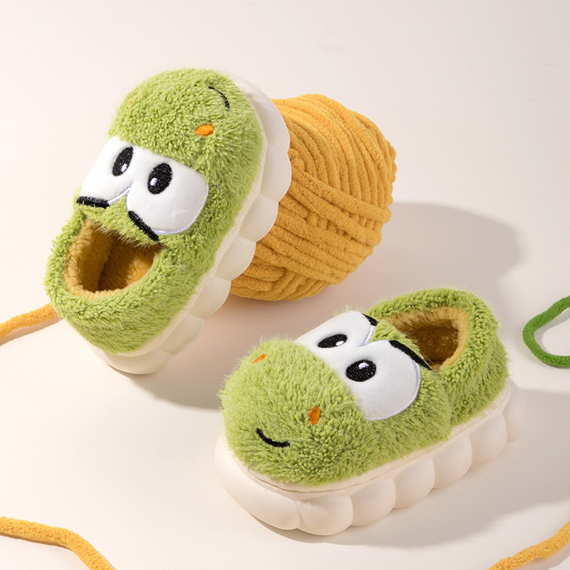 Ziemas bērnu kokvilnas čības ar dinosaura tēlu, neslīdoša TPR zole, biezinātas, viegli uzvilkt, vecums 1–6 gadi