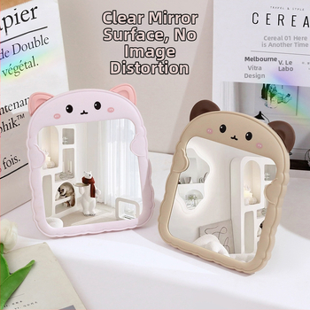 Сгъваемо настолно огледало за грим с дизайн котешки уши, пластмасова рамка, сребърно огледало