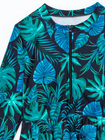 Σετ μαγιό τριών τεμαχίων με μοτίβο φύλλου σφενδάμου, με επένδυση στήθους, ύφασμα πολυεστέρα-ελαστάν, επένδυση