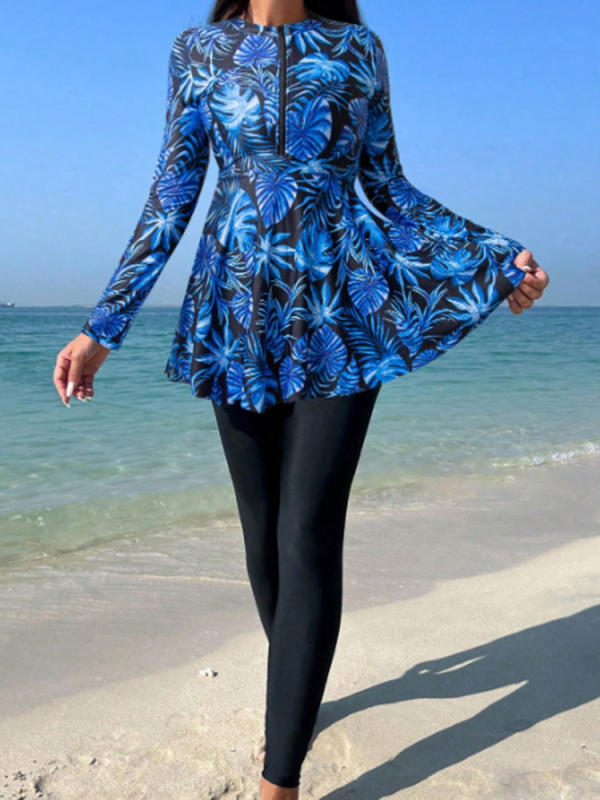 Σετ μαγιό τριών τεμαχίων με μοτίβο φύλλου σφενδάμου, με επένδυση στήθους, ύφασμα πολυεστέρα-ελαστάν, επένδυση