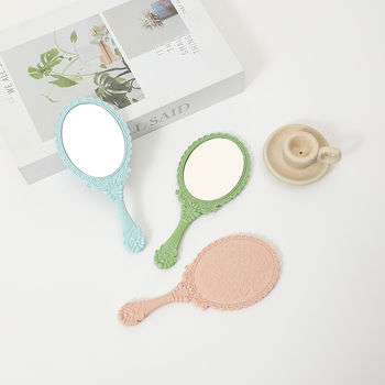 Овално ръчно огледало за грим, пластмасова рамка, европейски стил ретро дантелен дизайн