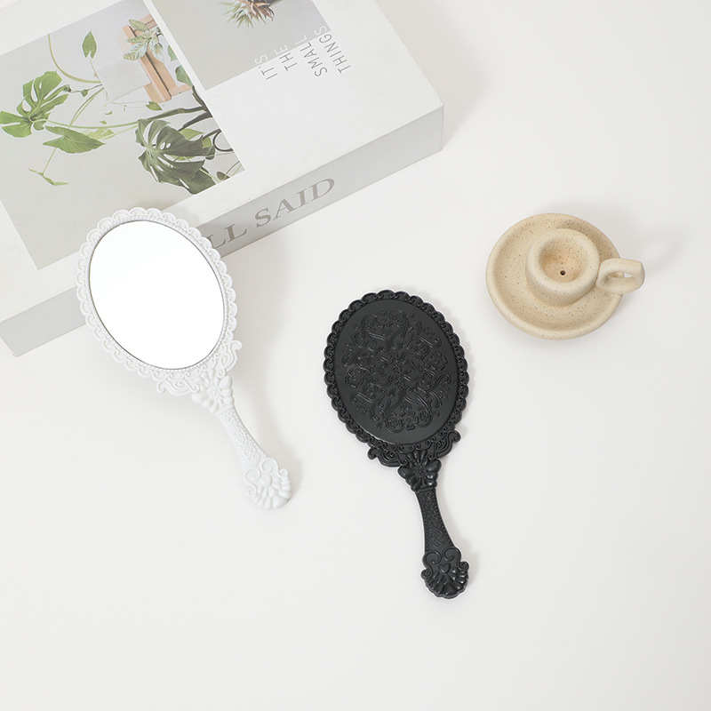 Ručni kozmetički ogledalo, ovalnog oblika, plastični okvir, europski retro čipkasti dizajn