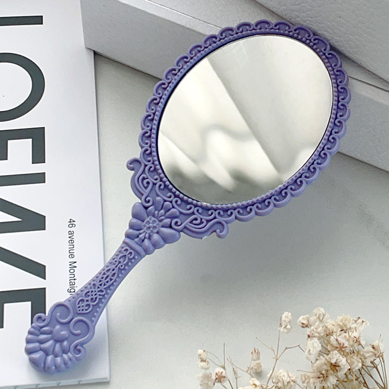 Ručni kozmetički ogledalo, ovalnog oblika, plastični okvir, europski retro čipkasti dizajn