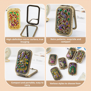 Метално сгъваемо двустранно огледало за грим, правоъгълно, преносимо, с възможност за печат на лого