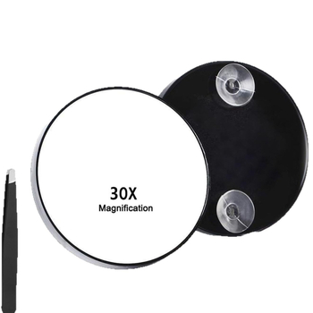 Портативно козметично увеличително огледало с 10x/20x/30x увеличение, вакуумна чашка за закрепване, ABS рамка и алуминиево огледало