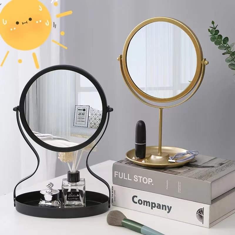 Nordijsko metalno stolno ogledalo za šminkanje s prostorom za ruž i nakit