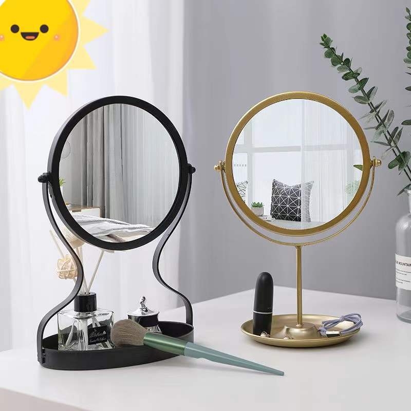 Nordijsko metalno stolno ogledalo za šminkanje s prostorom za ruž i nakit