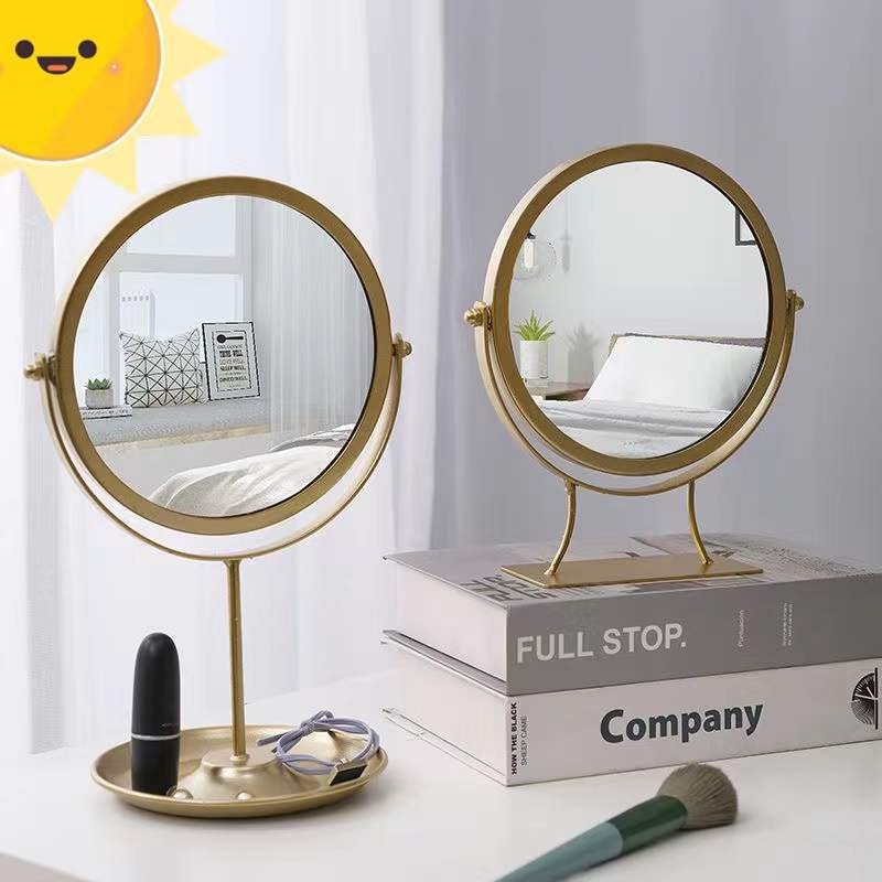 Nordijsko metalno stolno ogledalo za šminkanje s prostorom za ruž i nakit