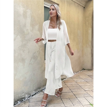 Σετ παντελόνι από πολυεστέρα για γυναίκες με μακρύ μανίκι cardigan-top με τσέπη και φαρδιά παντελόνια, φθινόπωρο 2023