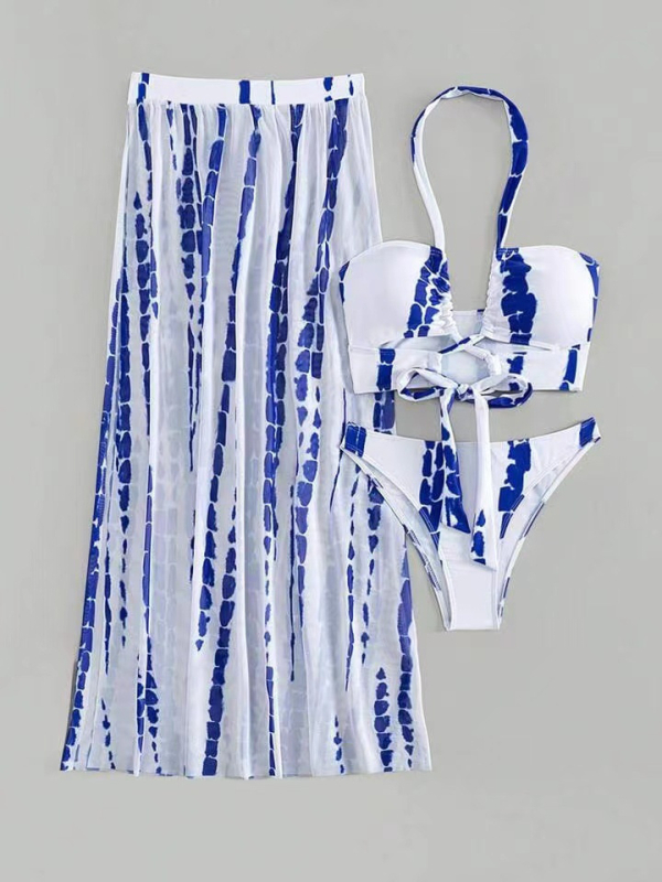 Γυναικείο σετ μπικίνι τριών τεμαχίων ριγέ, με μαξιλάρι στήθους, ύφασμα πολυεστέρα, βάρος 220 g