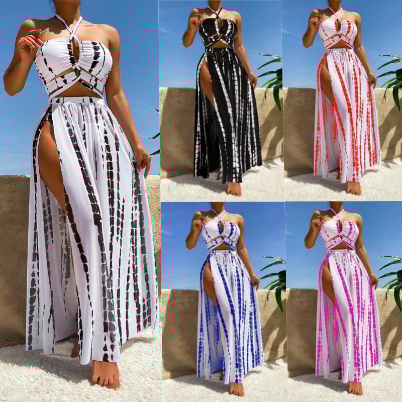 Γυναικείο σετ μπικίνι τριών τεμαχίων ριγέ, με μαξιλάρι στήθους, ύφασμα πολυεστέρα, βάρος 220 g