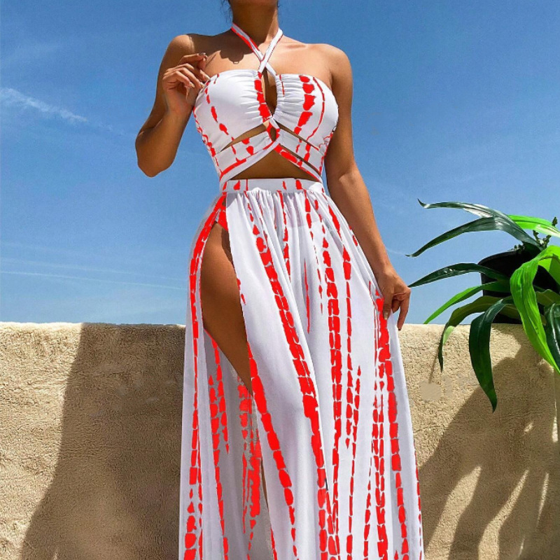 Γυναικείο σετ μπικίνι τριών τεμαχίων ριγέ, με μαξιλάρι στήθους, ύφασμα πολυεστέρα, βάρος 220 g