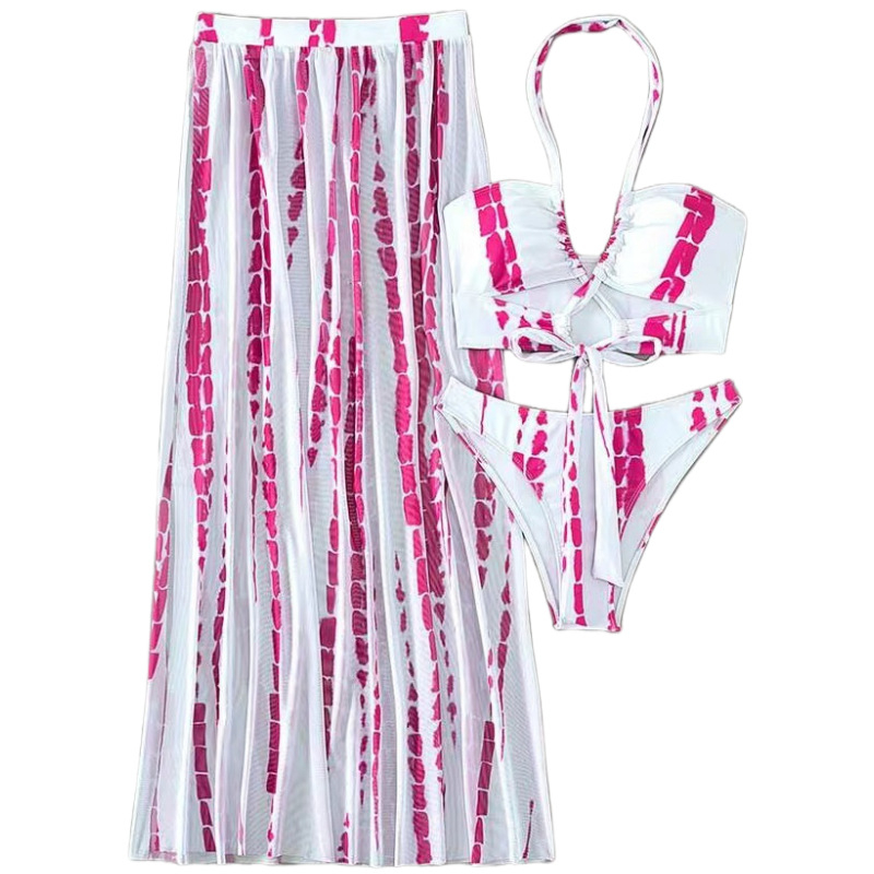 Γυναικείο σετ μπικίνι τριών τεμαχίων ριγέ, με μαξιλάρι στήθους, ύφασμα πολυεστέρα, βάρος 220 g