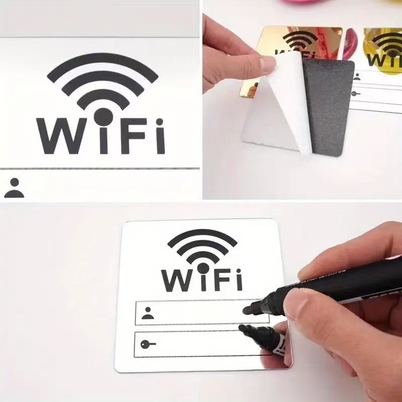Akrilni ogledni zidni naljepnik s WiFi logom za restorane, ure i salone ljepote