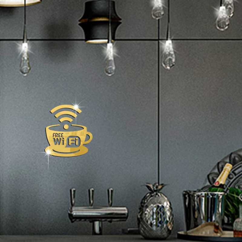 Akrilni ogledni zidni naljepnik s WiFi logom za restorane, ure i salone ljepote